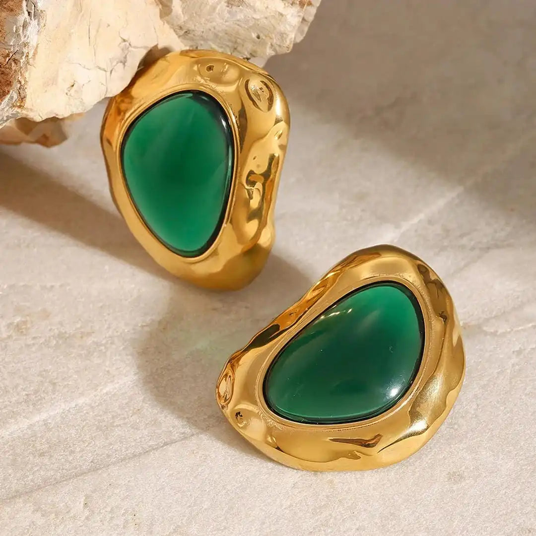 Pendientes de botón gruesos en verde esmeralda