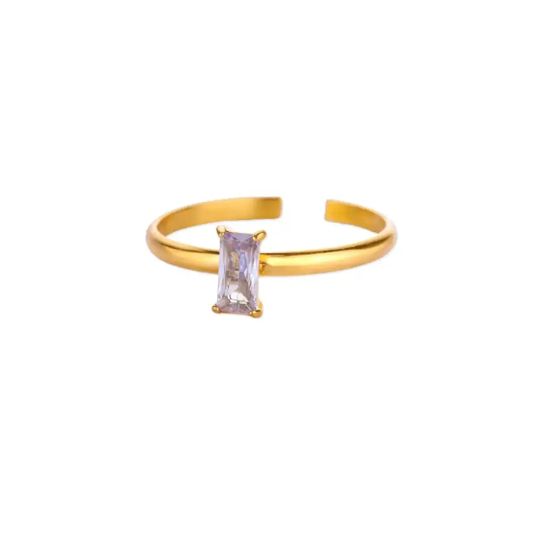 Anillo dorado delicado ajustable con gema de colores – imagen 12