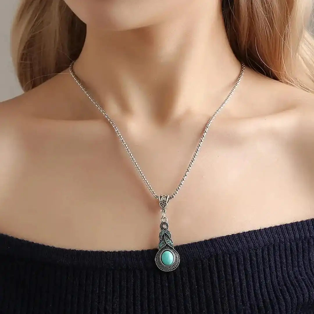 Conjunto vintage de collar con colgante de turquesa y pendientes – imagen 3