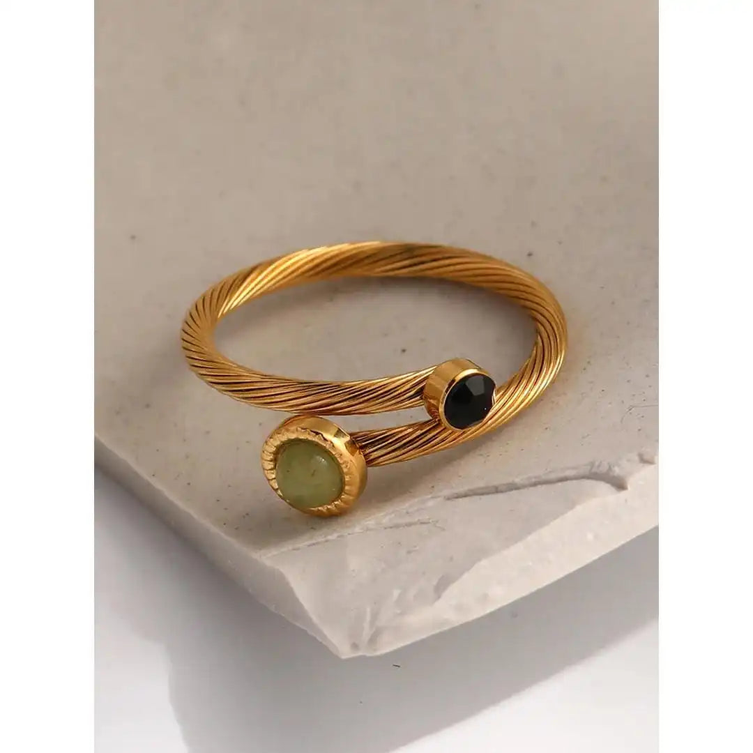 Anillo ajustable de piedra natural verde y negra – imagen 2