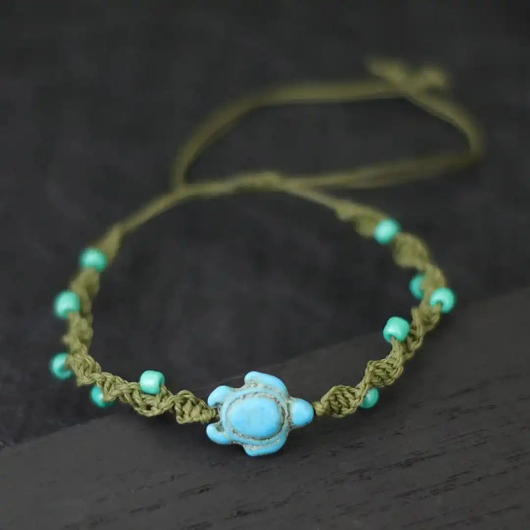 Pulsera bohemia de cuerda con tortuga de cuentas – imagen 5