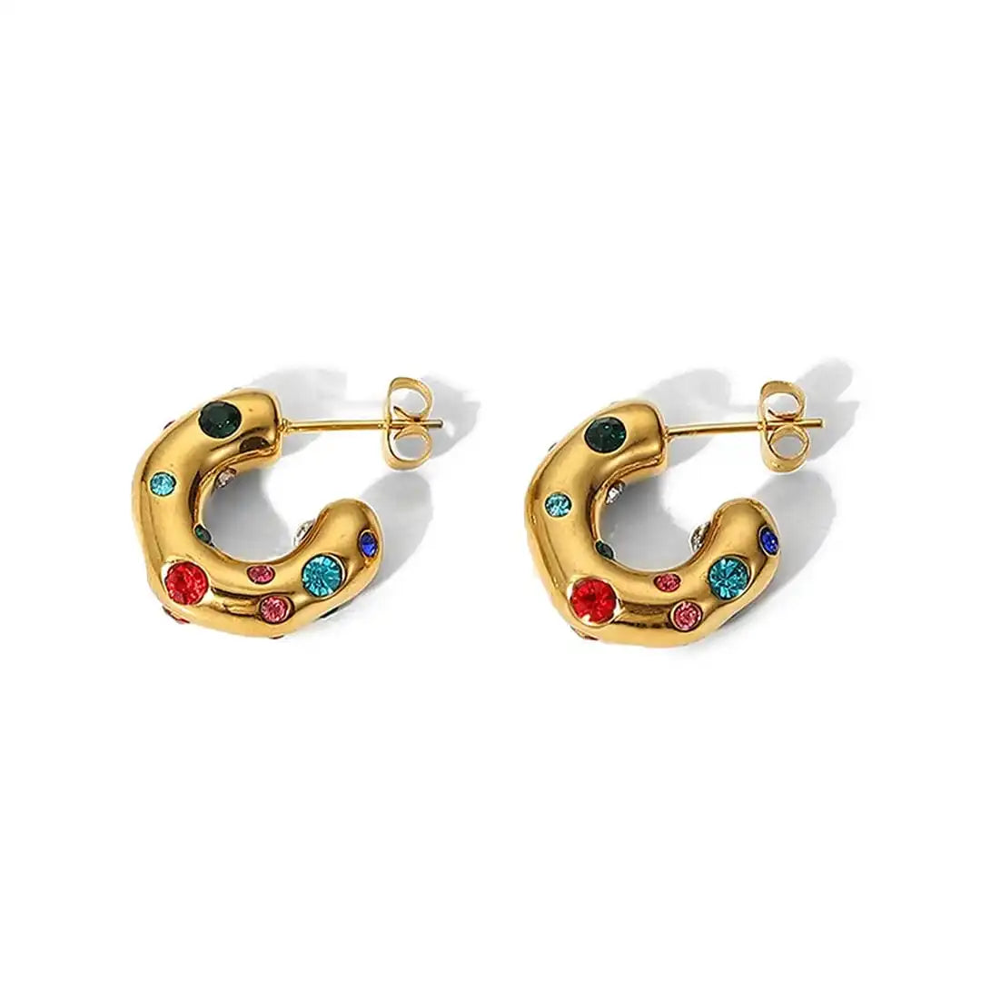 Pendientes de aro circular dorados con circonitas brillantes – imagen 11