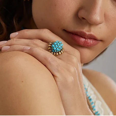 Anillo victoriano de oro con racimo de turquesa – imagen 3