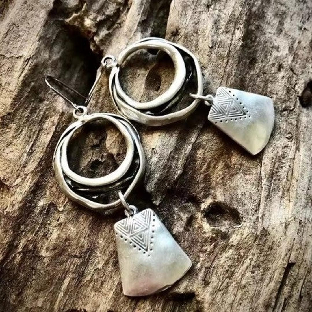 Pendientes colgantes cuadrados de plata vintage – imagen 3