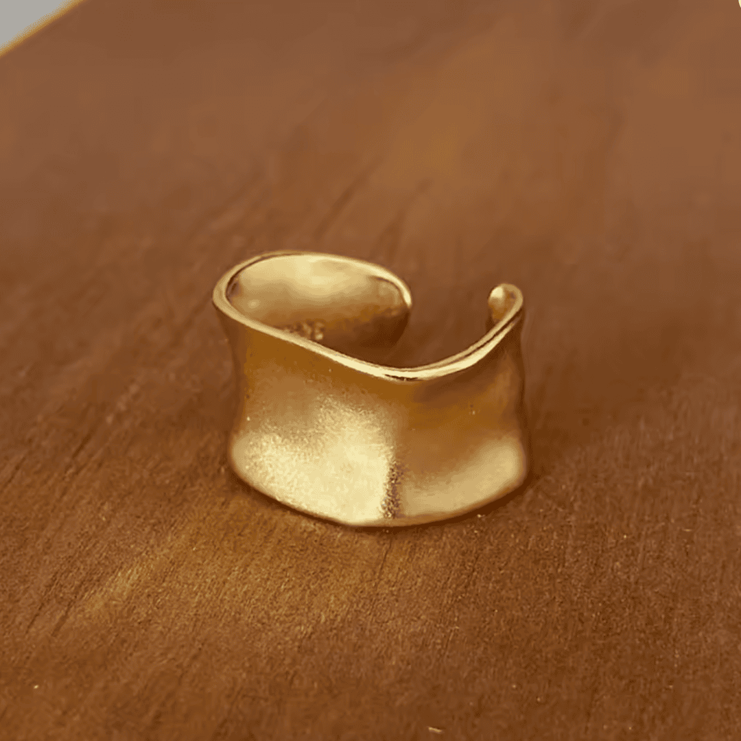 Anillo ancho plano ajustable vintage en oro y plata – imagen 3