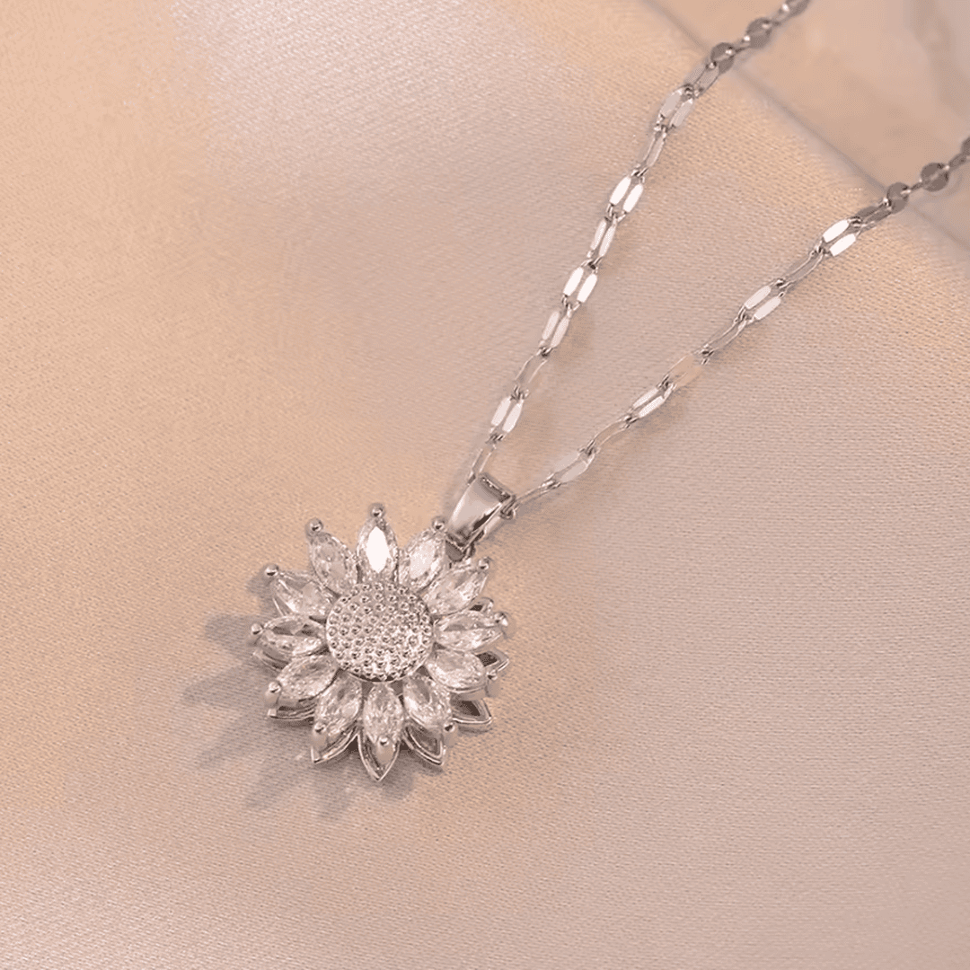 Set de collar y pendientes de girasol en circonita, plata de tendencia – imagen 4
