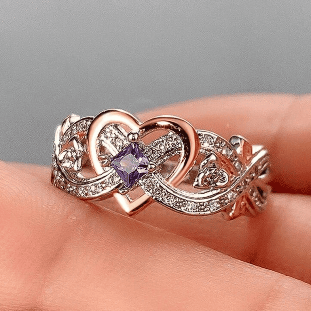 Anillo de promesa de amatista con corazón e infinito – imagen 2