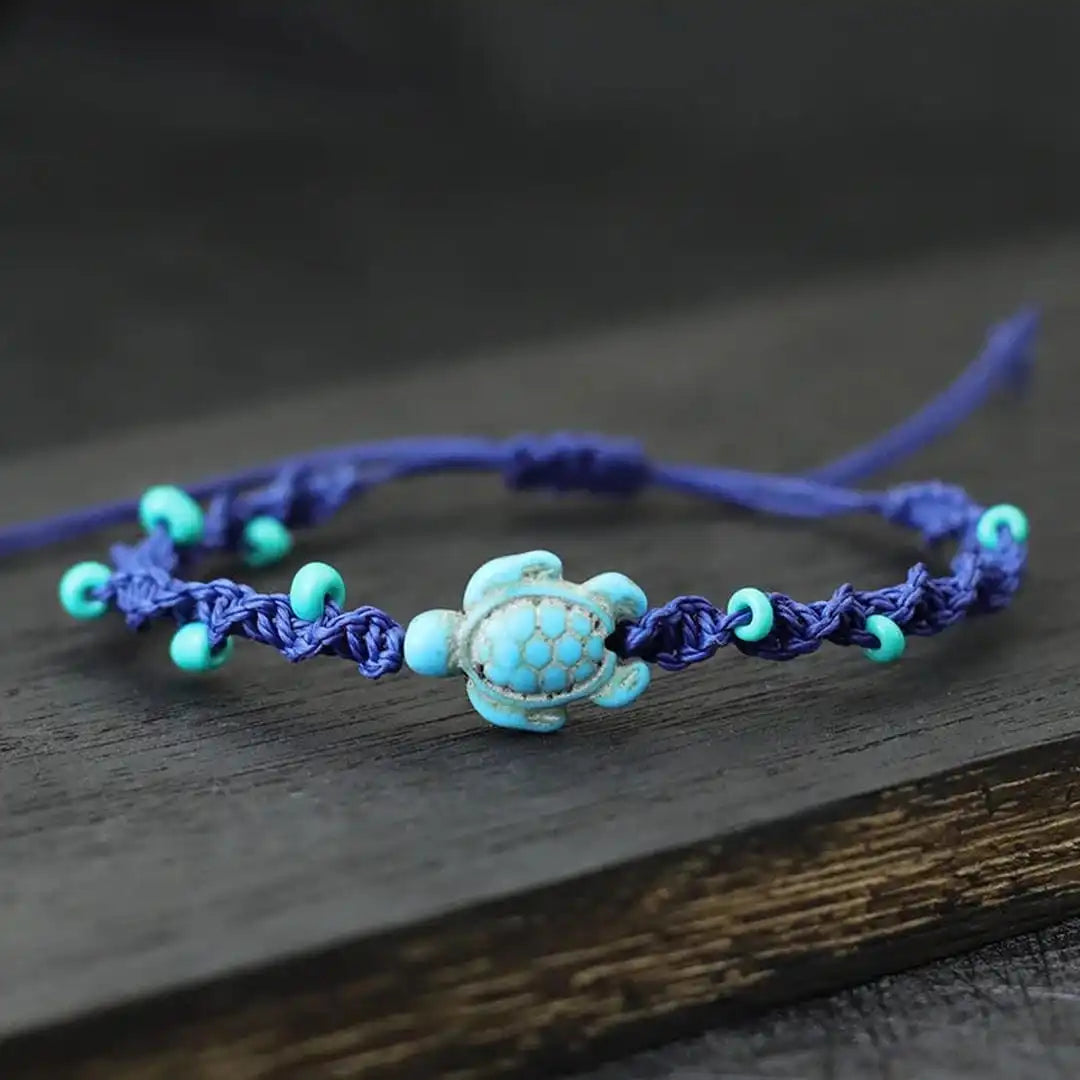 Pulsera bohemia de cuerda con tortuga de cuentas – imagen 4
