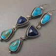 Pendientes largos bohemios de plata con turquesa
