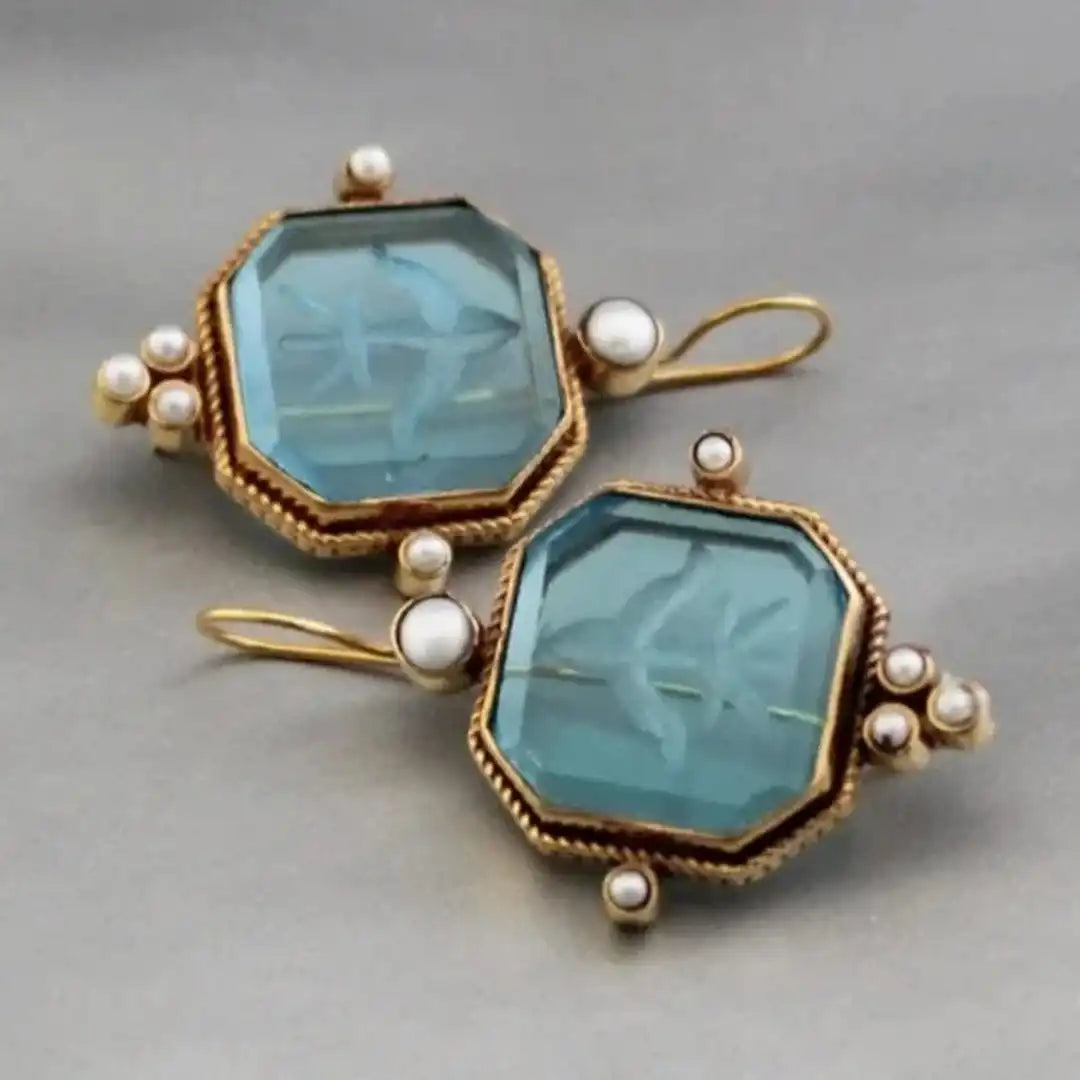 Pendientes colgantes vintage geométricos con perla – imagen 10