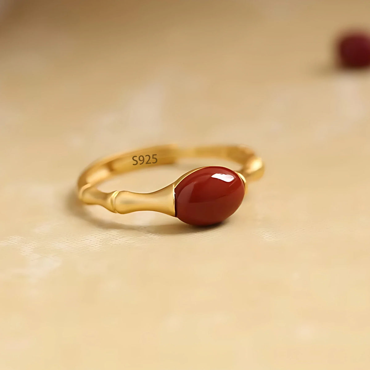 Anillo de bambú con perla pulida – imagen 2