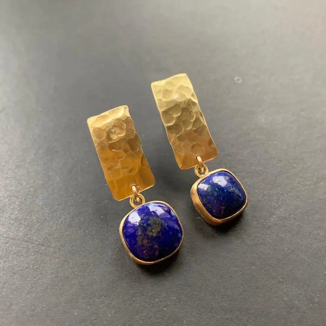 Pendientes colgantes boho de lapislázuli de forma cuadrada – imagen 3