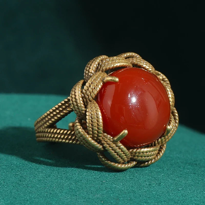 Anillo redondo de ágata en trenzado dorado – imagen 2