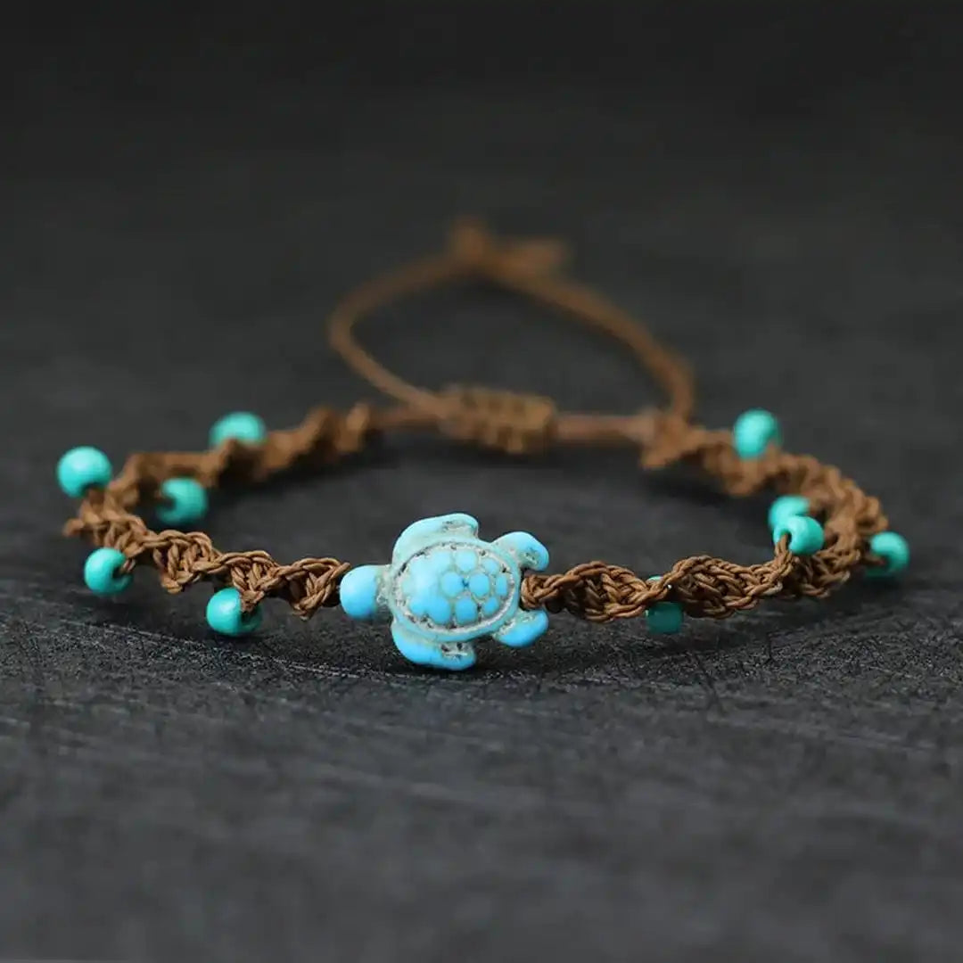 Pulsera bohemia de cuerda con tortuga de cuentas – imagen 2
