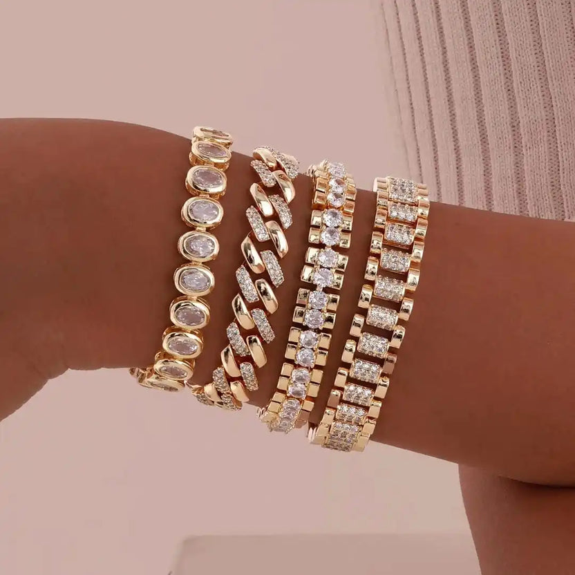 Conjunto de pulseras ajustables doradas con circonitas cúbicas chunky