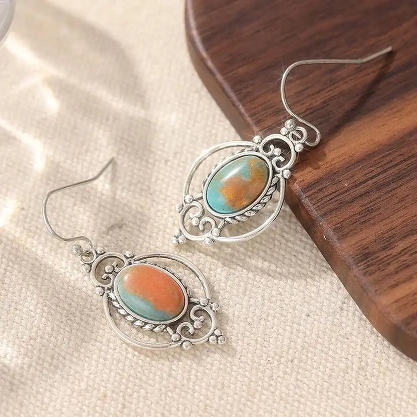 Pendientes colgantes vintage multicolor en turquesa