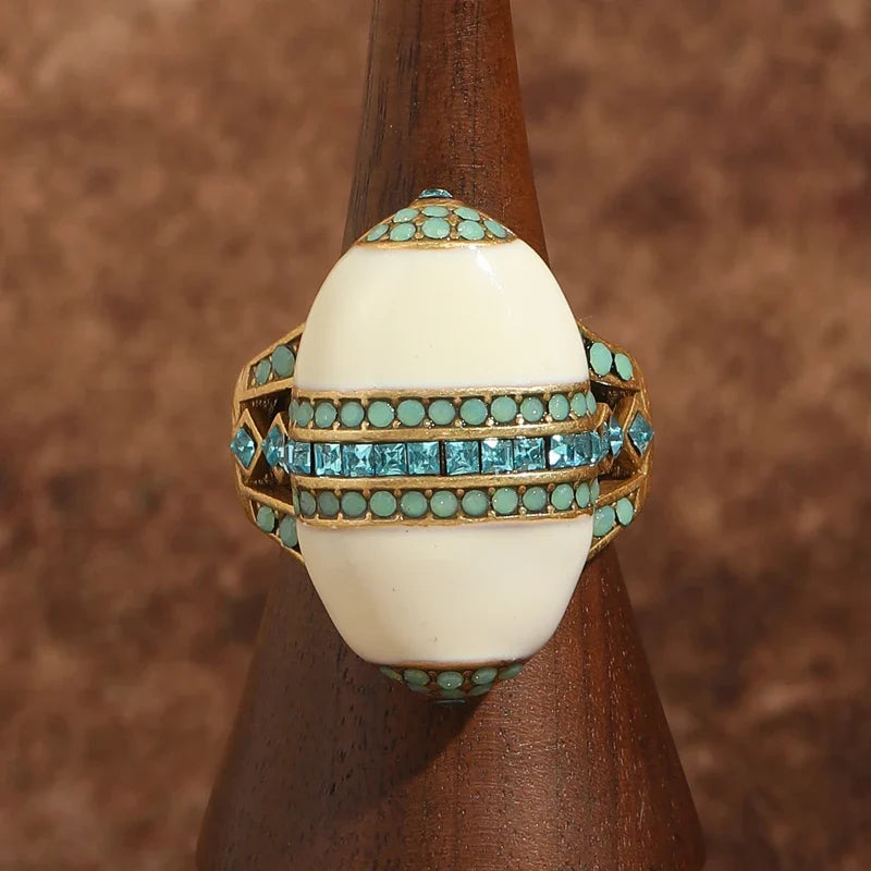 Anillo de ópalo blanco esmaltado – imagen 2