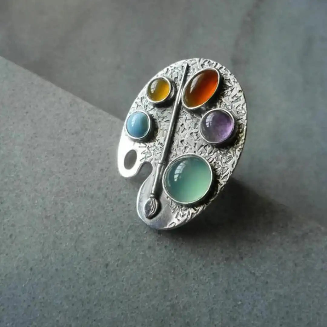 Anillo ajustable de piedras multicolor estilo paleta de pintor – imagen 2