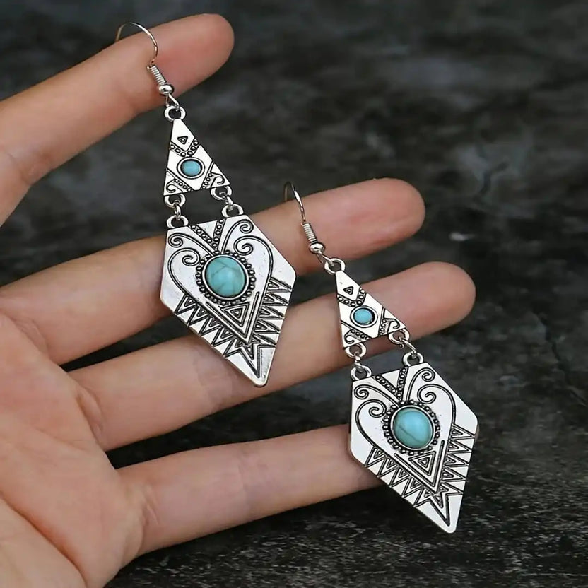 Pendientes vintage bohemios de turquesa en forma de rombo