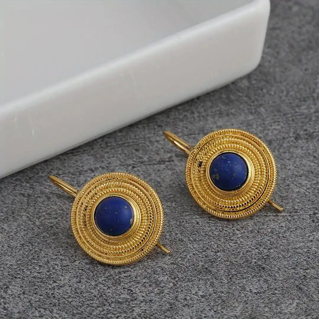 Pendientes colgantes redondos de piedra azul – imagen 2