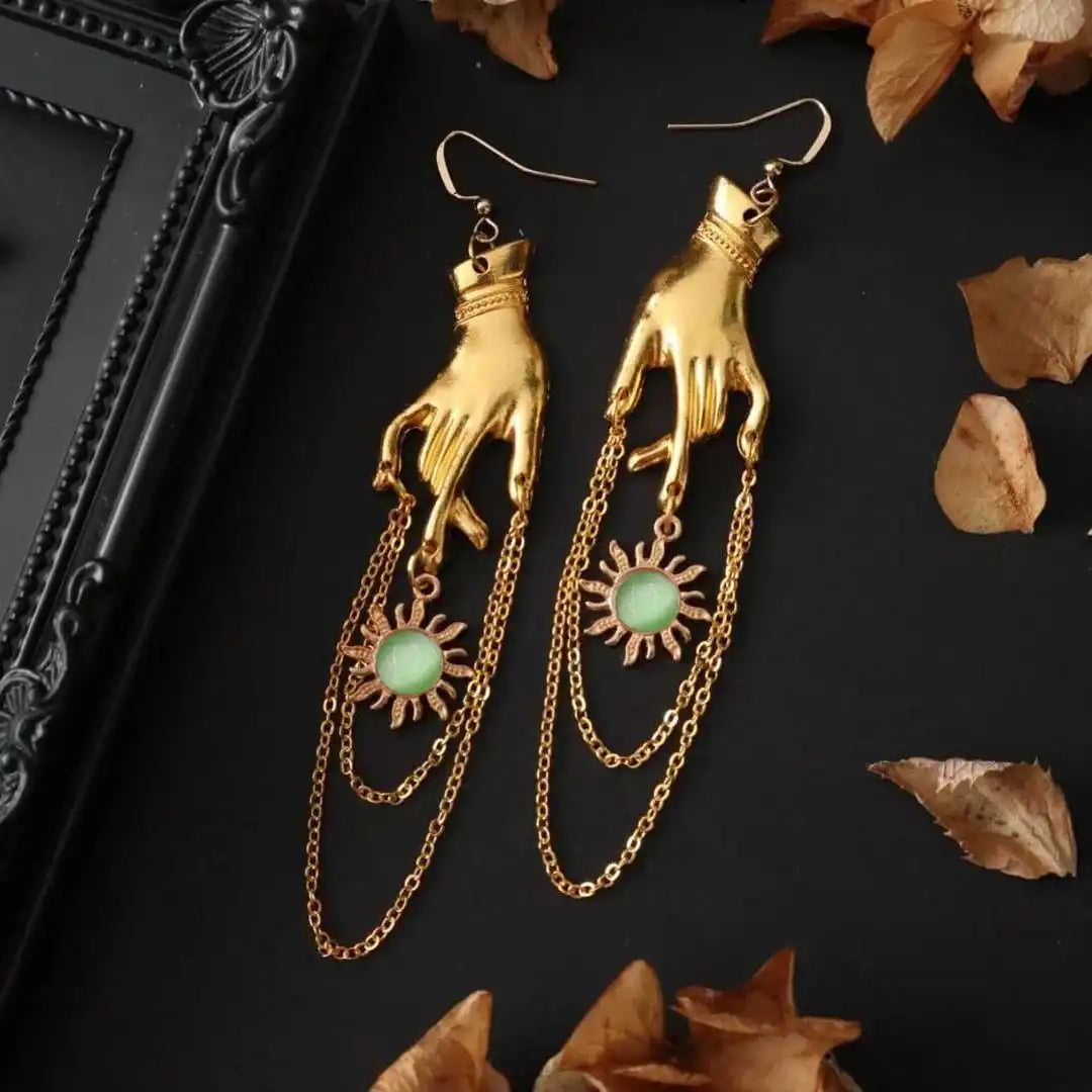 Pendientes de cadena con sol dorado – imagen 2