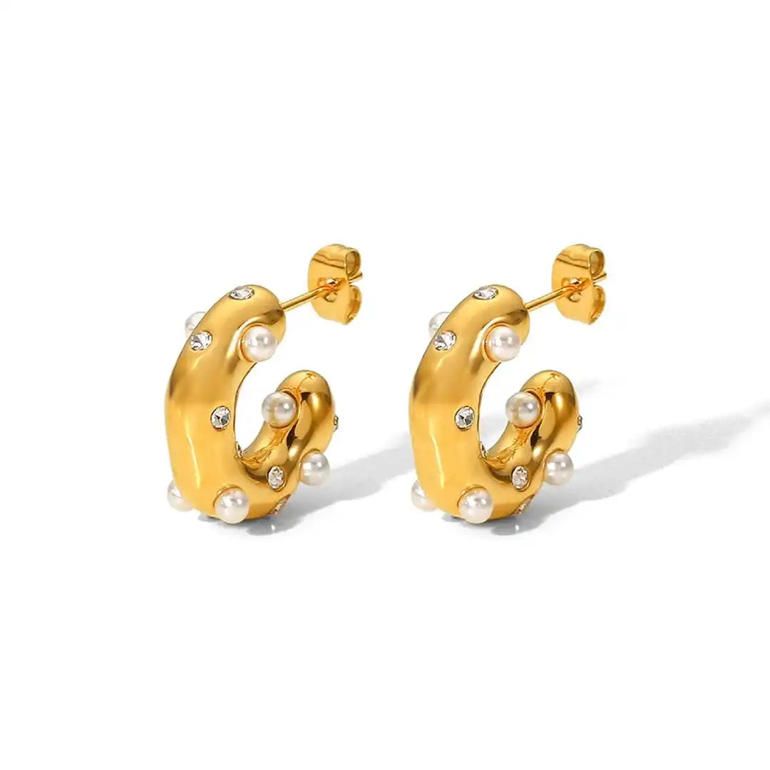 Pendientes de aro circular dorados con circonitas brillantes – imagen 6