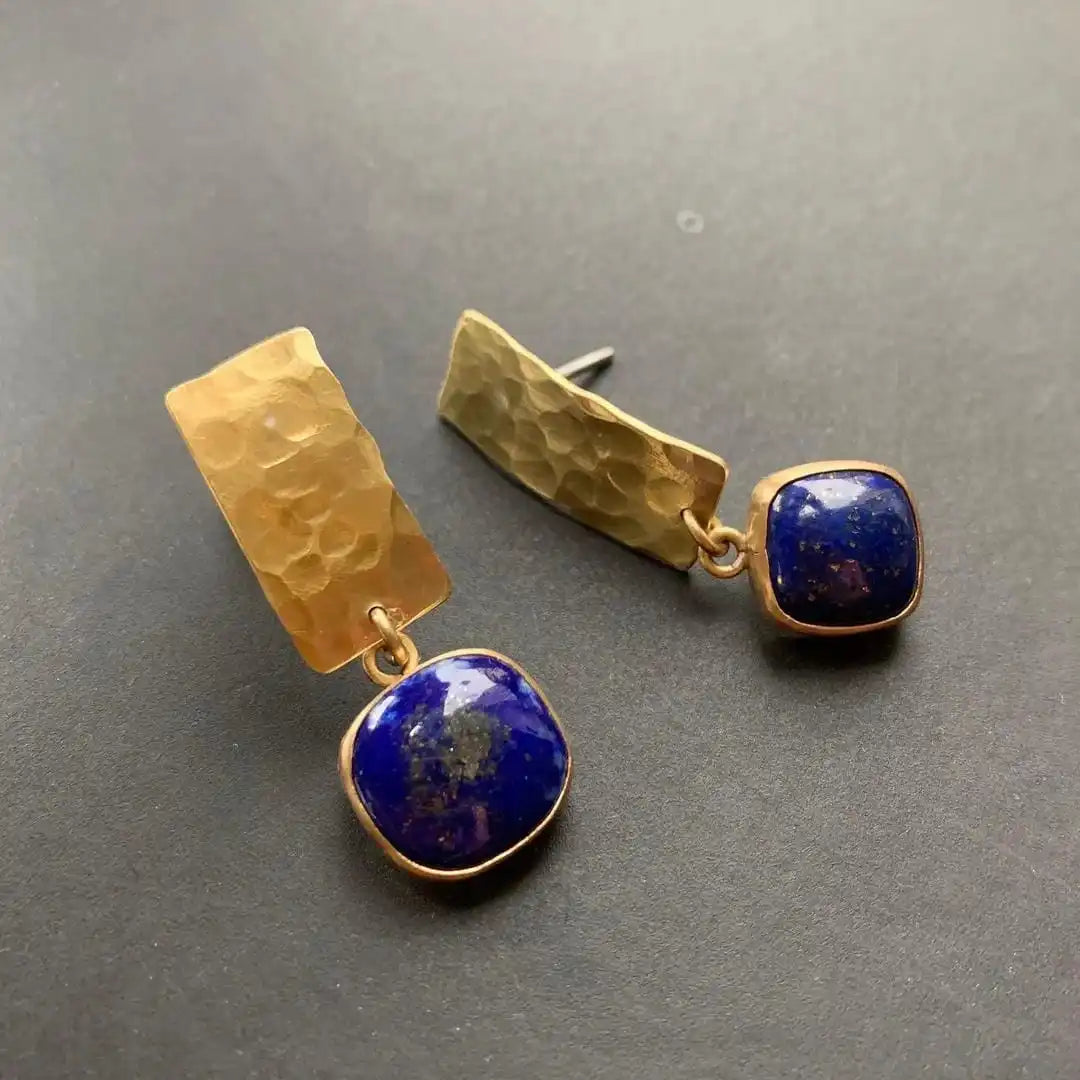 Pendientes colgantes boho de lapislázuli de forma cuadrada – imagen 2