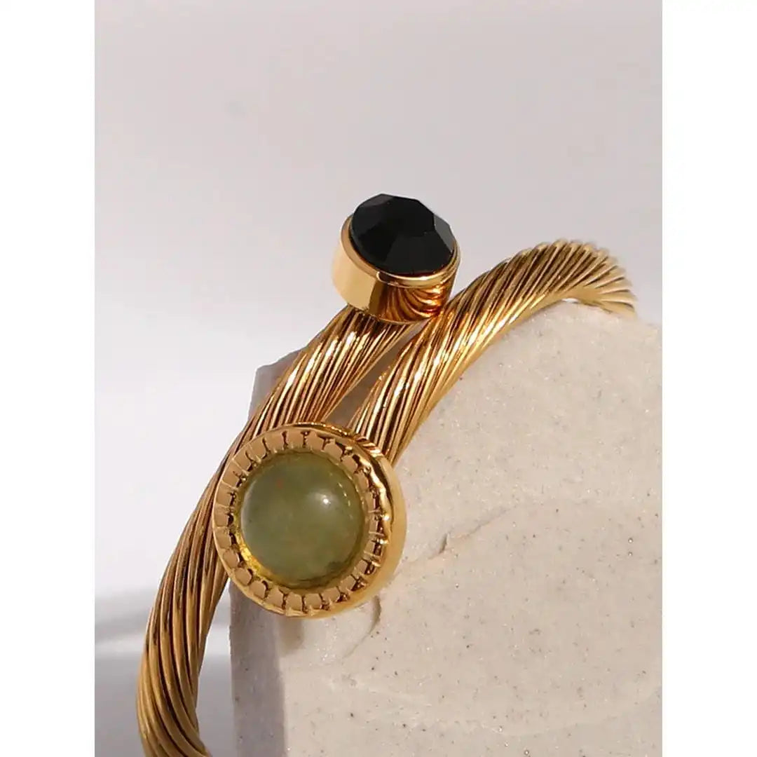 Anillo ajustable de piedra natural verde y negra – imagen 3