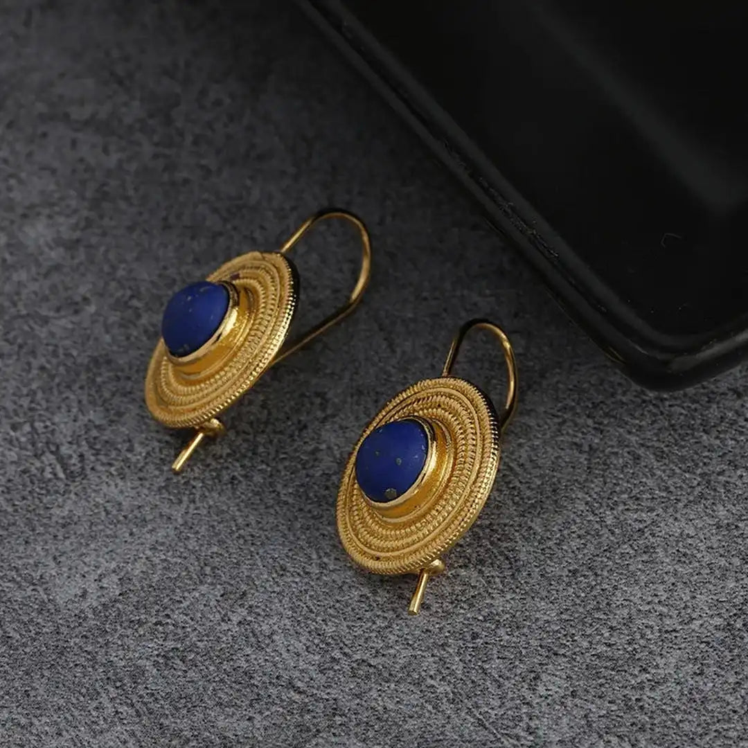 Pendientes colgantes redondos de piedra azul – imagen 3