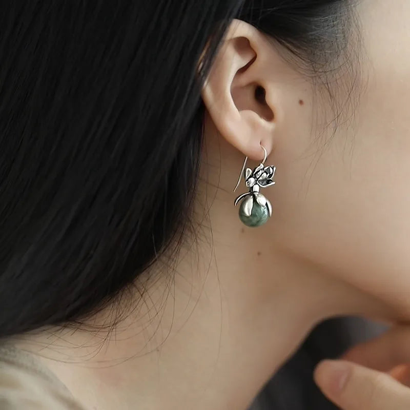Pendientes étnicos redondos de cuentas de jade – imagen 2