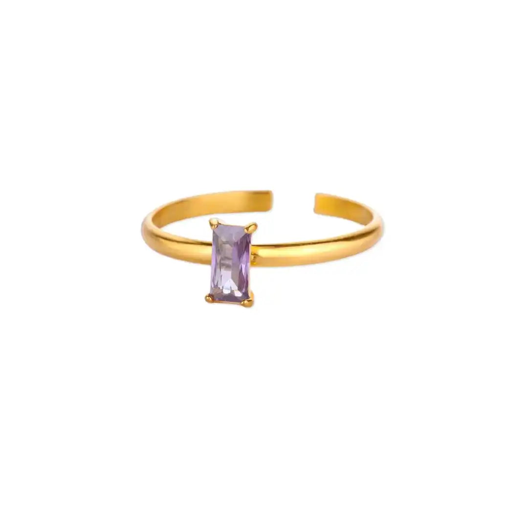 Anillo dorado delicado ajustable con gema de colores – imagen 4