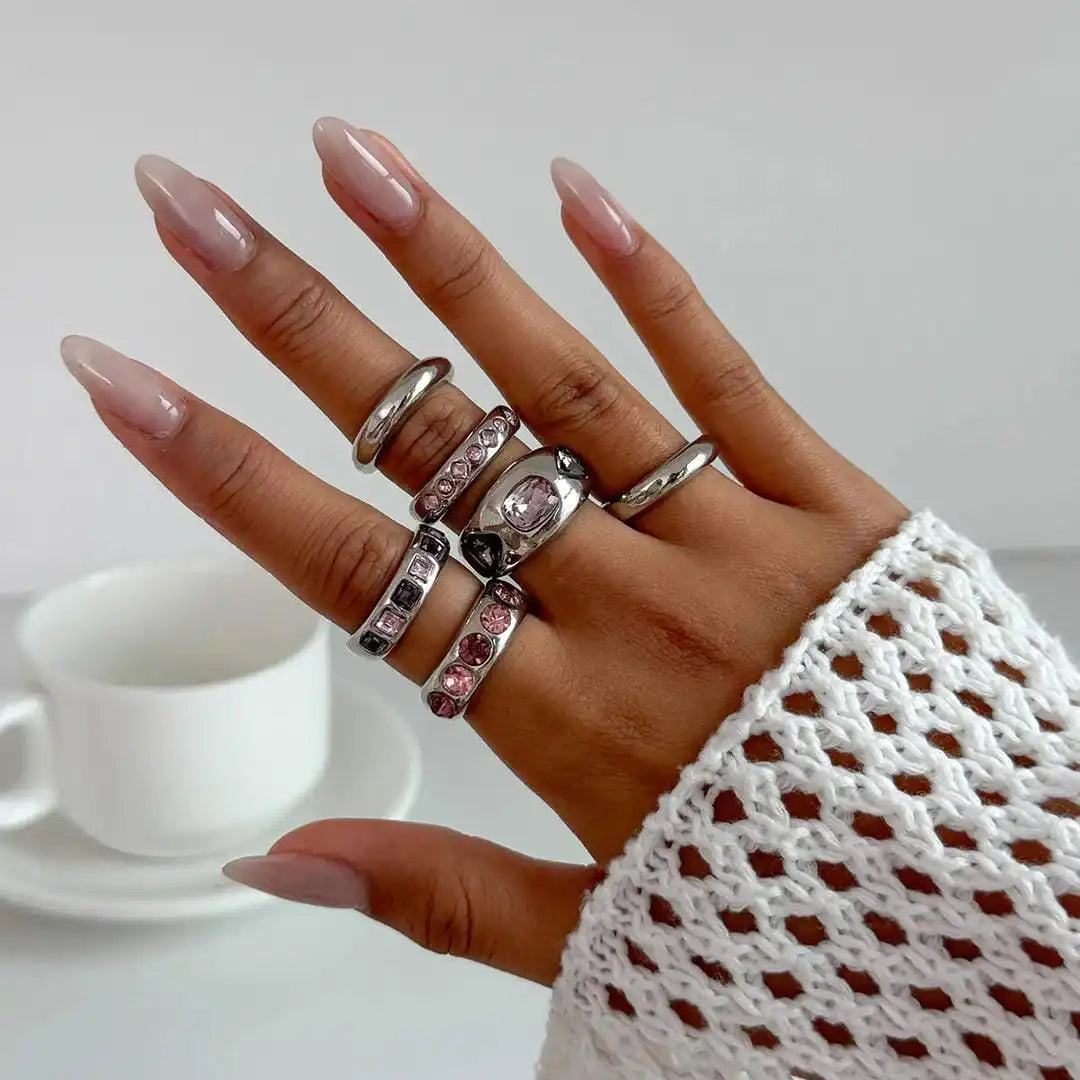 Anillos apilables de cristal rosa XL – imagen 2
