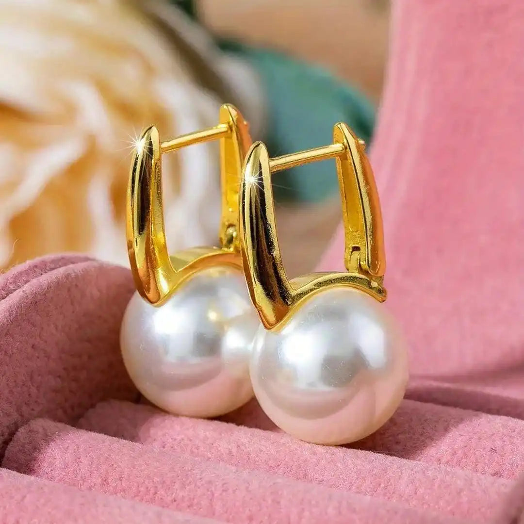 Pendientes vintage de perla dorada – imagen 2