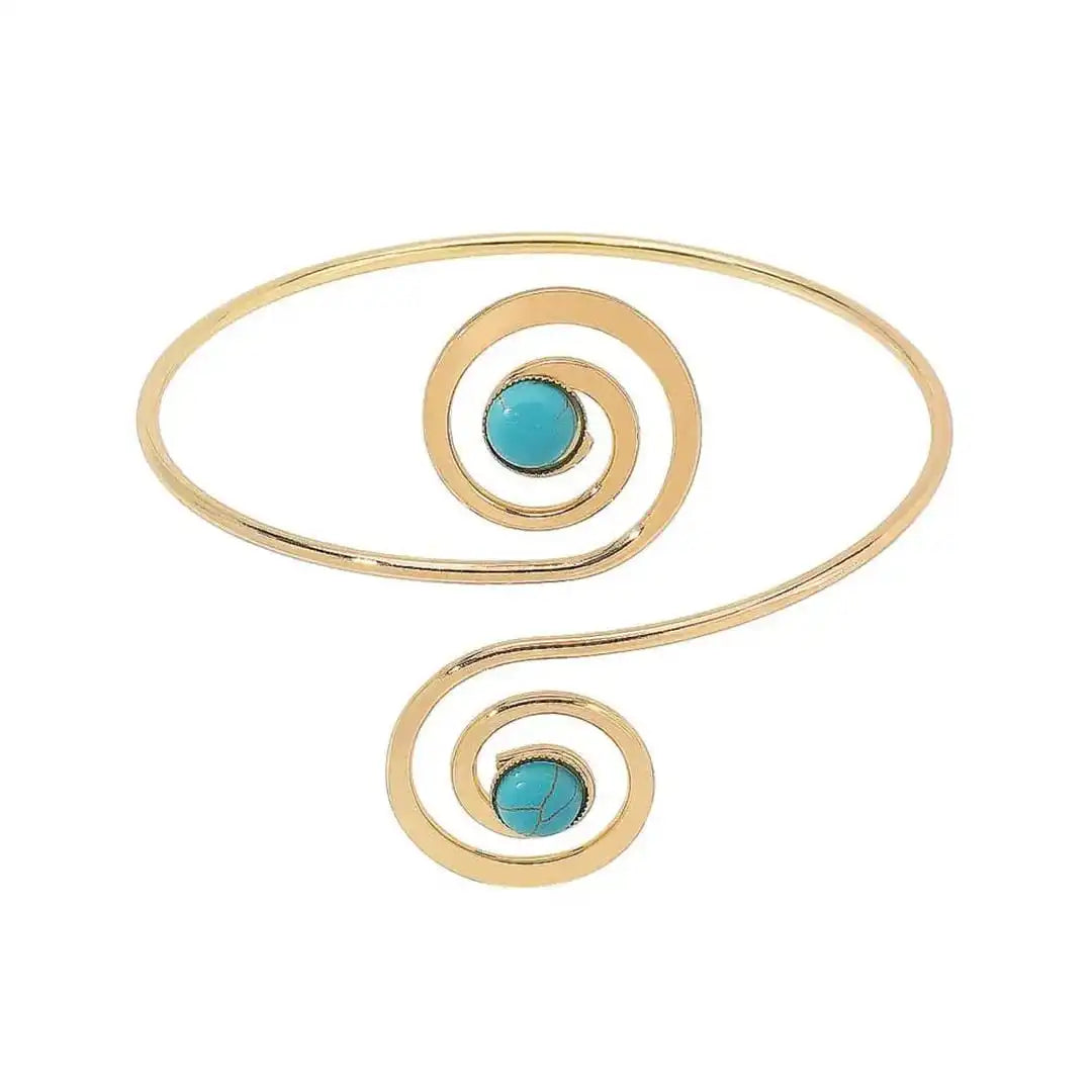 Brazalete de brazo bohemio plateado en media luna con turquesa – imagen 2