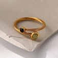 Anillo ajustable de piedra natural verde y negra