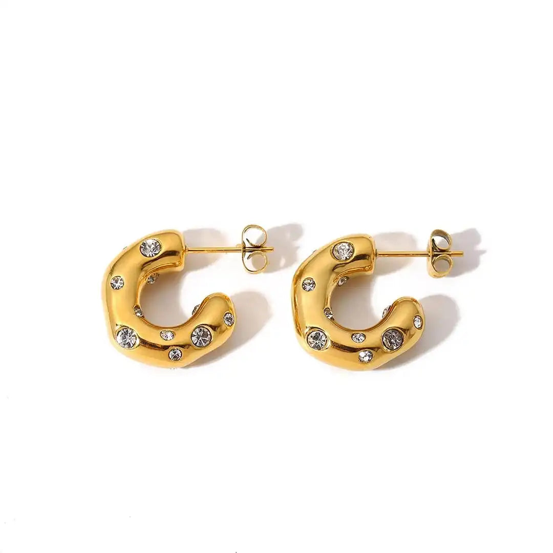 Pendientes de aro circular dorados con circonitas brillantes – imagen 8