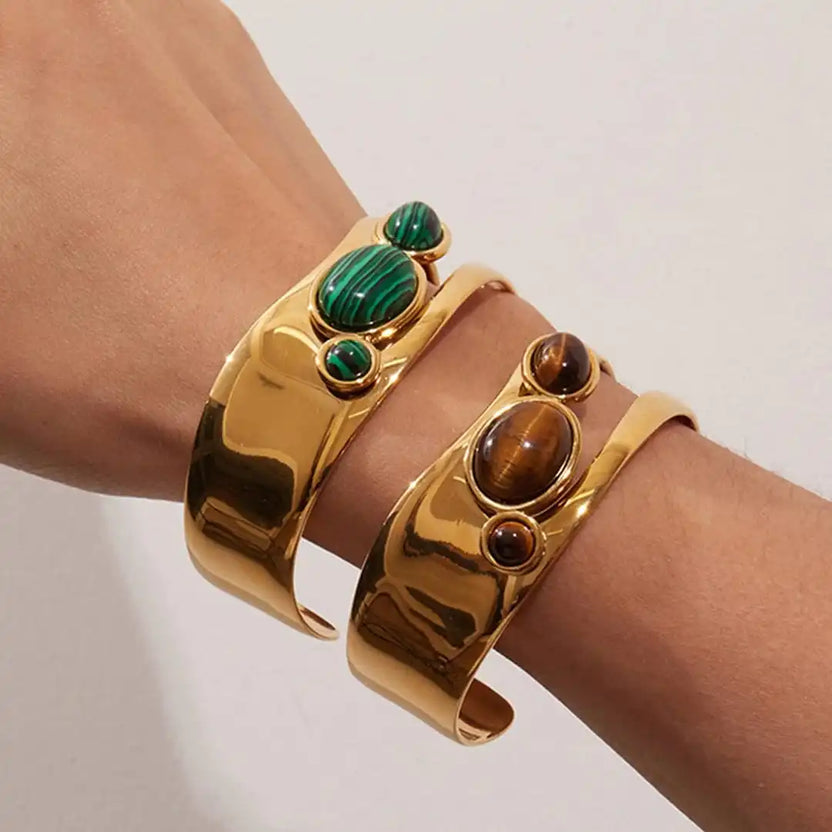 Pulsera vintage de ojo de tigre dorado