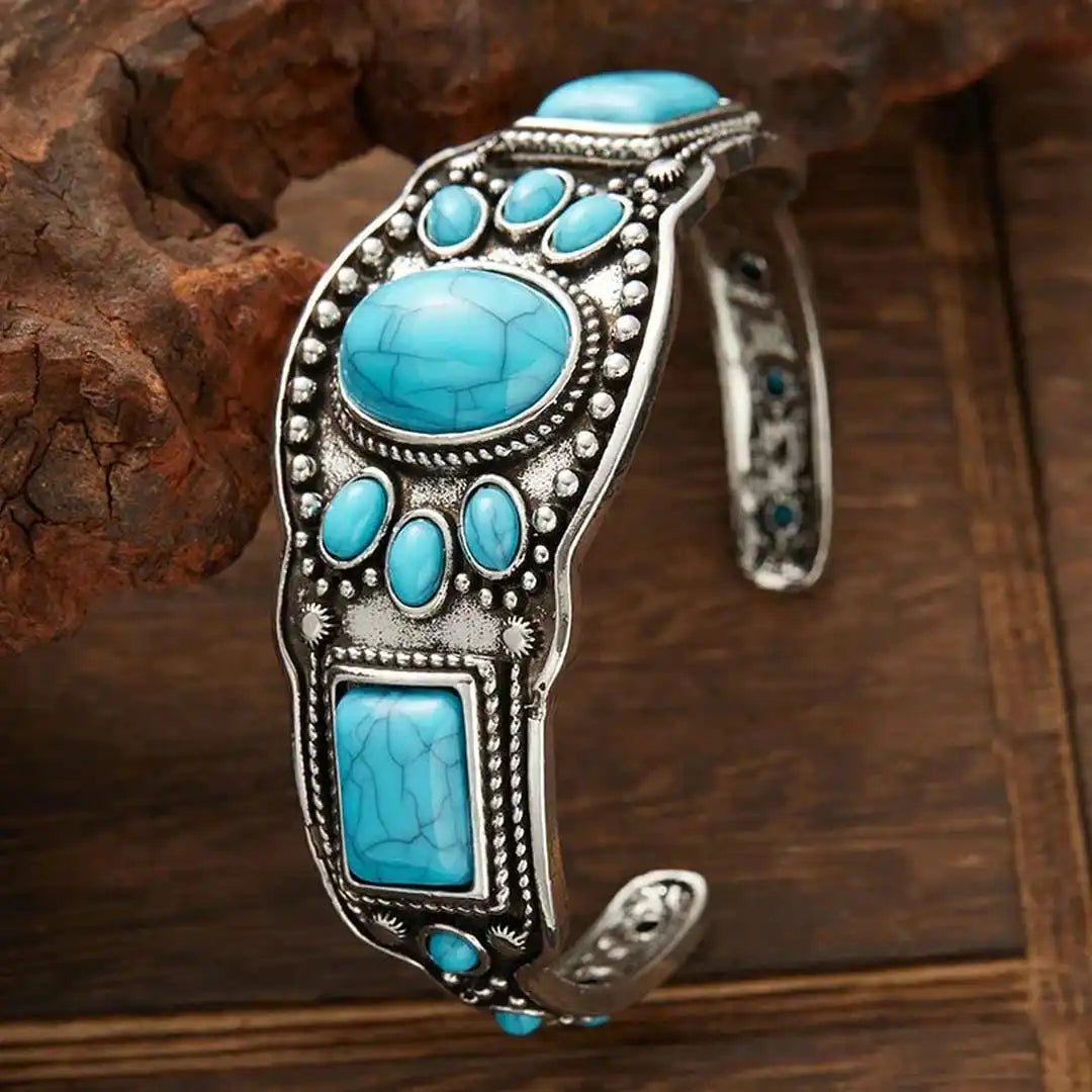 Brazalete rígido vintage bohemio de turquesa