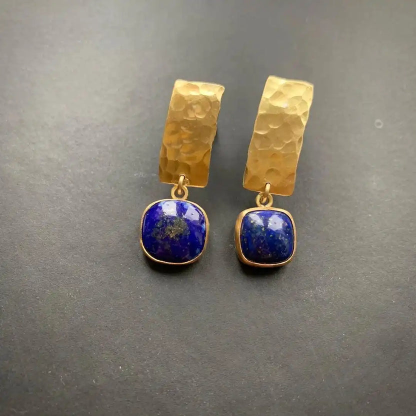 Pendientes colgantes boho de lapislázuli de forma cuadrada