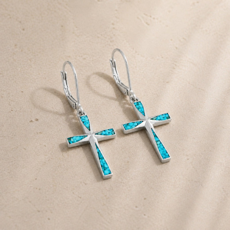 Pendientes de cruz de turquesa plateados – imagen 2