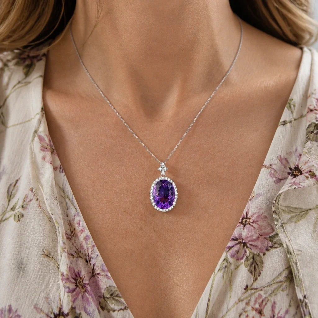 Collar con colgante Halo Solitario — Carmen, Lucía & Rocío
