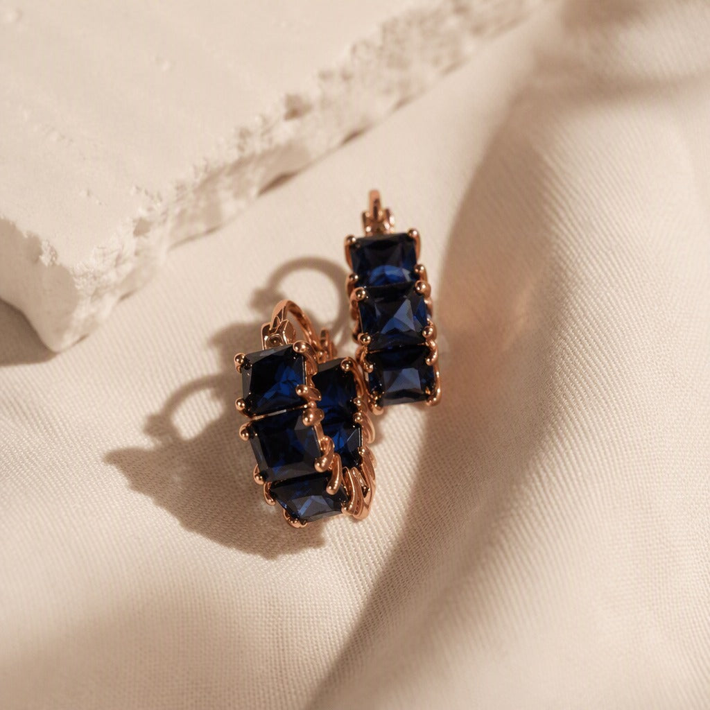 Pendientes de aro azules de talla cuadrada – imagen 2