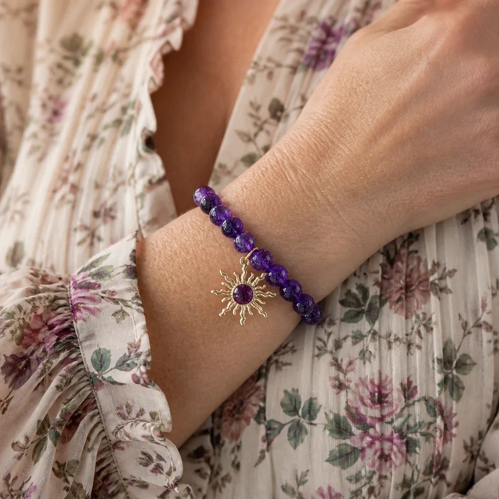 Pulsera de amatista con cuentas en motivo de sol
