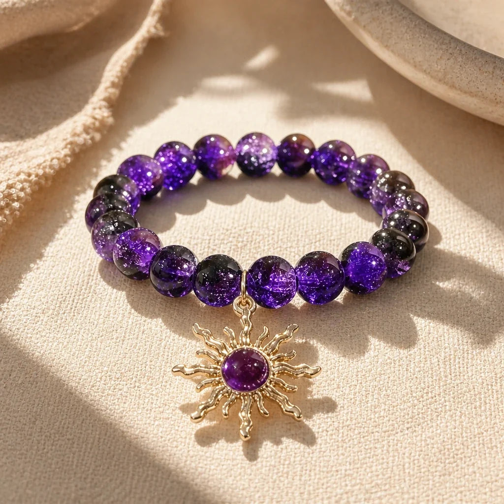 Pulsera de amatista con cuentas en motivo de sol – imagen 2
