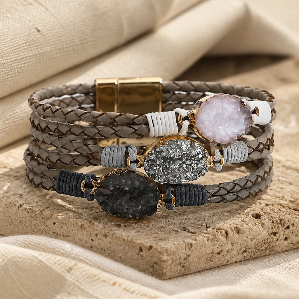 Pulsera trenzada multicapa de tres piedras – imagen 4