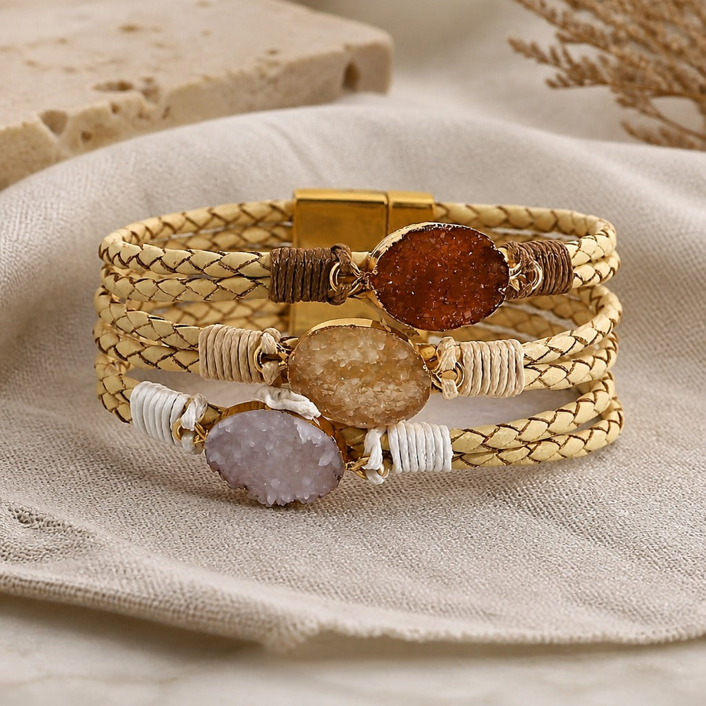 Pulsera trenzada multicapa de tres piedras – imagen 3