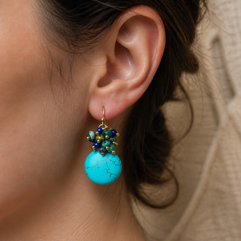 Pendientes largos de racimo de turquesa