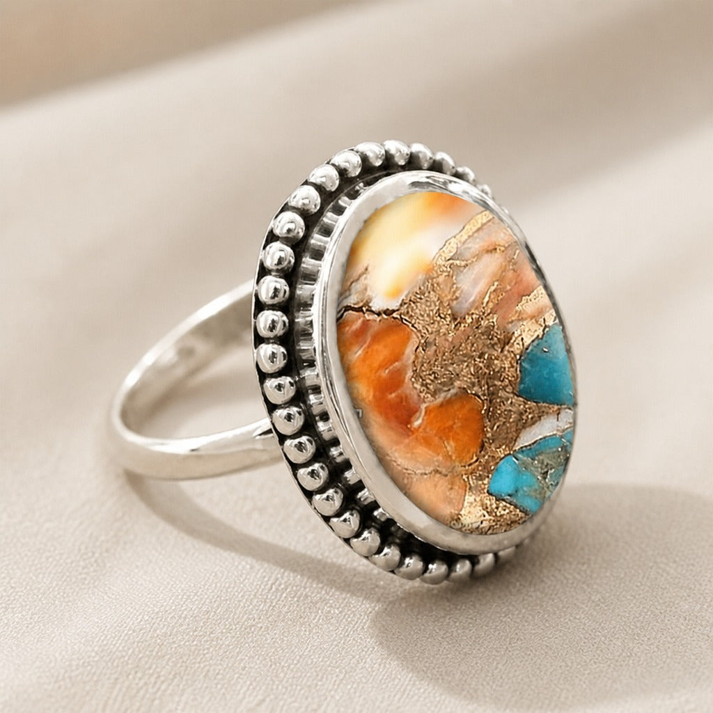 Anillo plateado con piedra turquesa