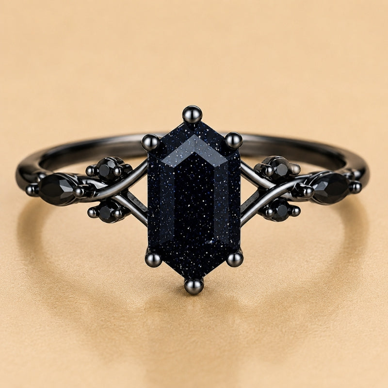 Anillo deslumbrante de circonita negra