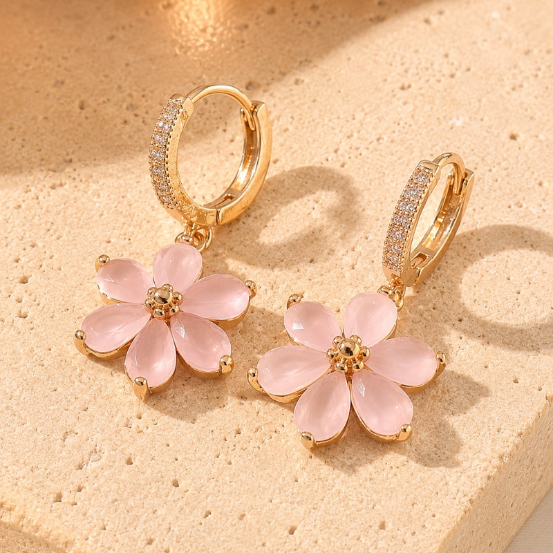 Pendientes largos de aro floral